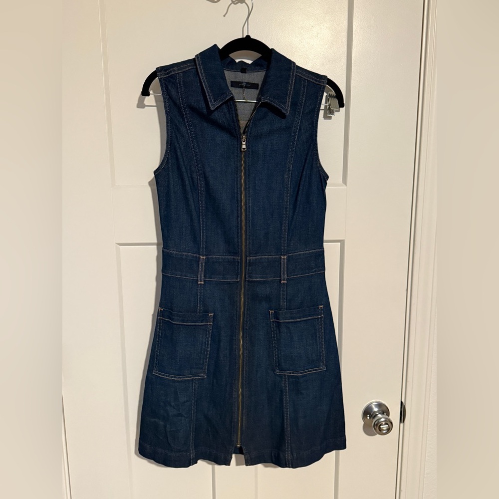 7 for All ManKind Zip Up Denim Dress, Sz Small